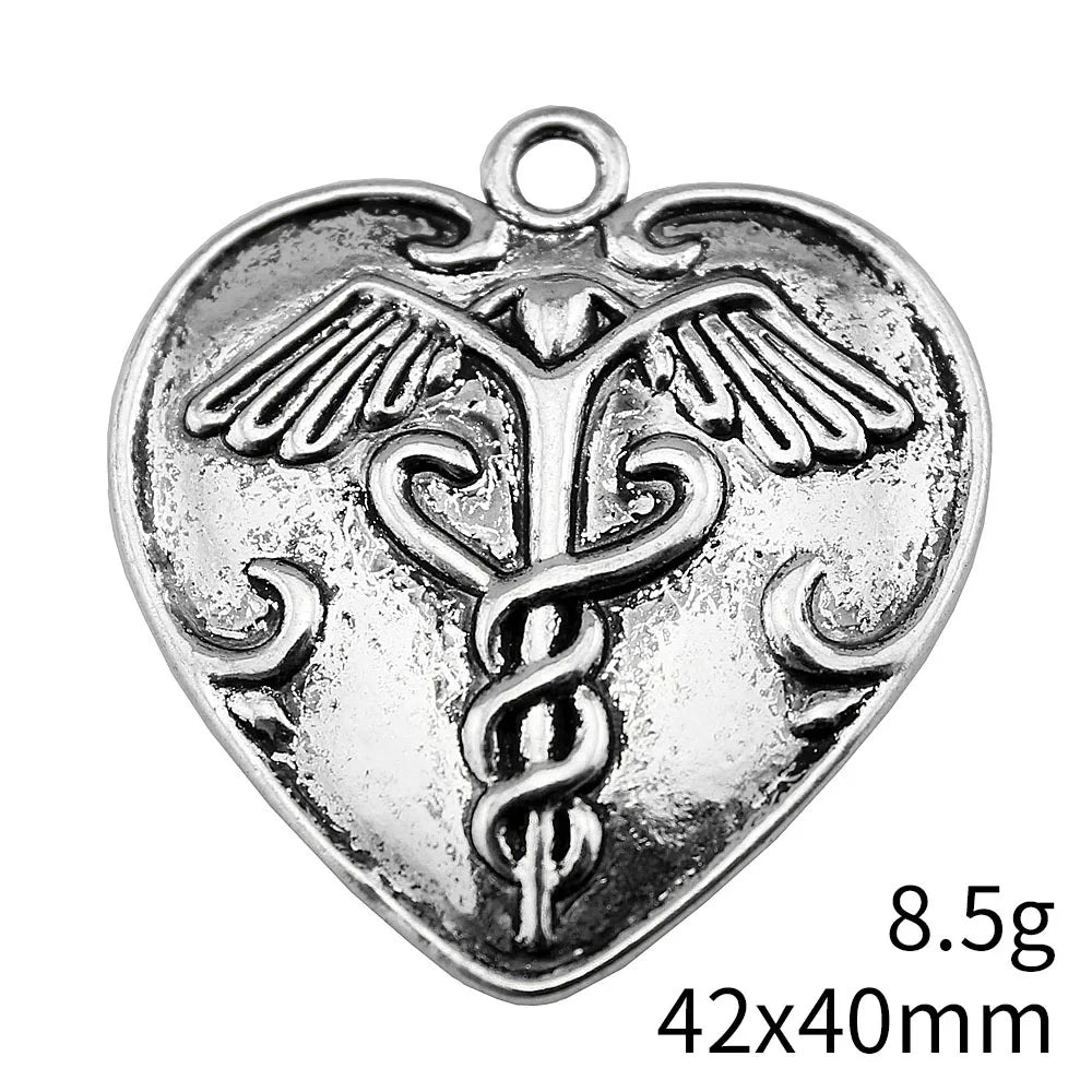 42x40mm 8.5g Antique Silver Zinc Alloy Caduceus Medical Symbol Charm Pendant for DIY Jewelry Making