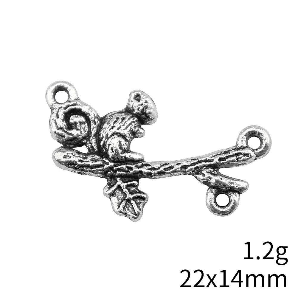 22x14mm 1.2g Antique Silver Zinc Alloy Squirrel Tree Branch Connector Charm for DIY Bracelet Jewelry