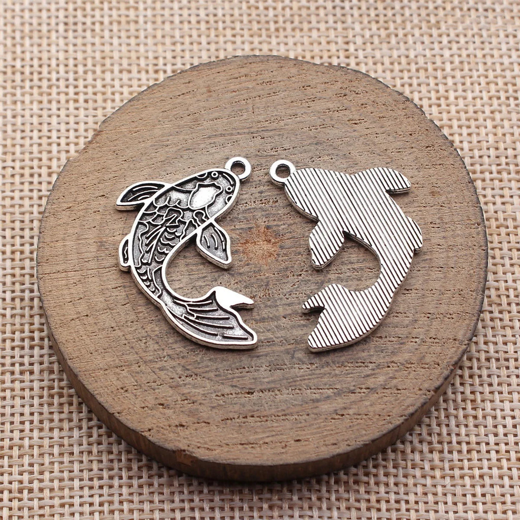 30x25mm 2.9g Antique Silver Zinc Alloy Chinese Koi Fish Charm Pendant for DIY Necklace Bracelet Making