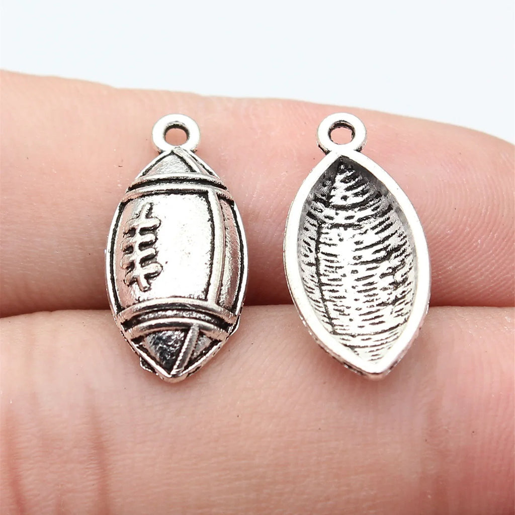 22x10mm 1.1g Antique Silver Zinc Alloy Rugby Ball Charm Pendant for Sports Jewelry Making