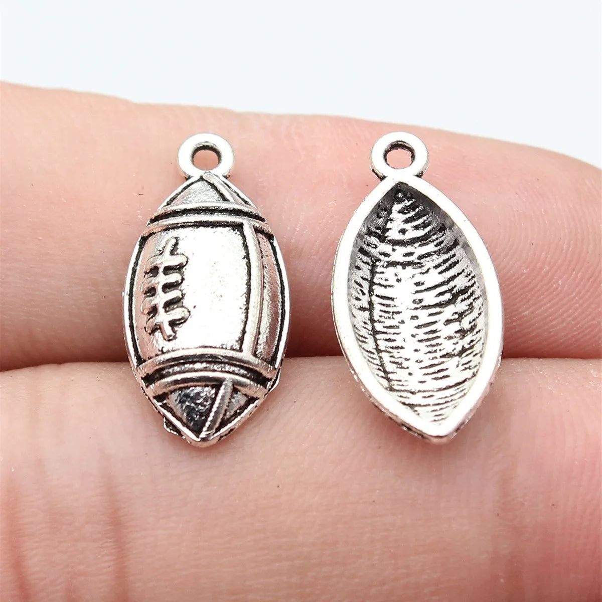 22x10mm 1.1g Antique Silver Zinc Alloy Rugby Ball Charm Pendant for Sports Jewelry Making
