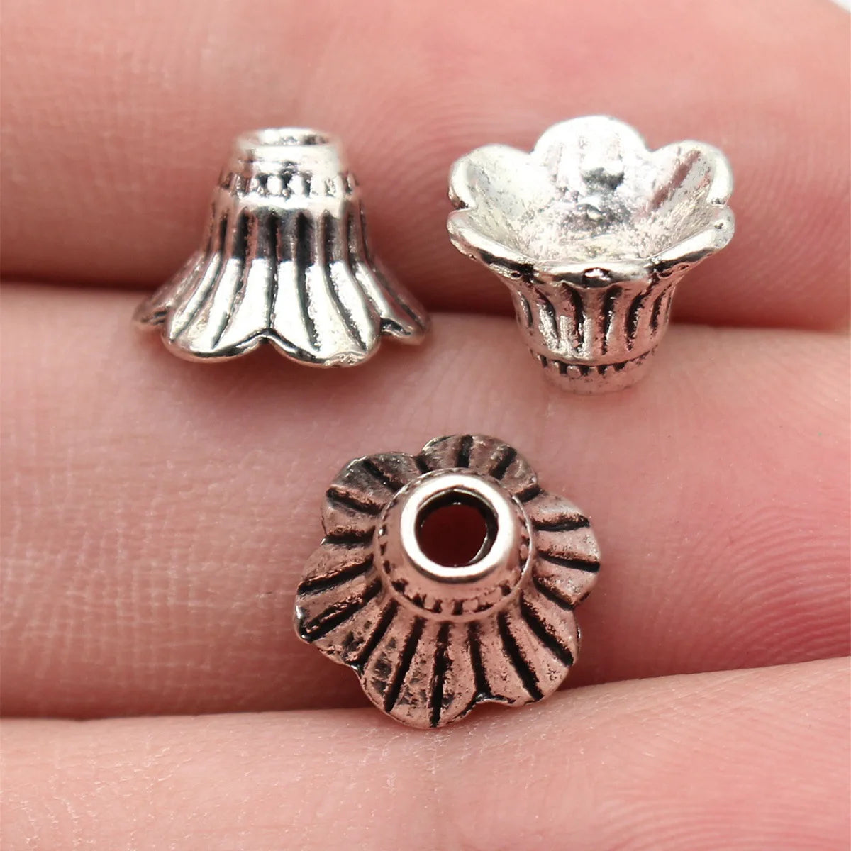 12x11x8mm 1.1g Antique Silver Zinc Alloy Trumpet Flower Bead Cap Flower Spacer Findings for DIY Jewelry