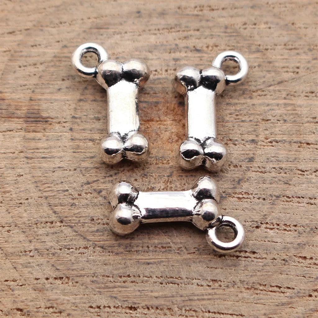 15x9x4.5mm 1.1g Antique Silver Zinc Alloy Bone Charm Pendant for DIY Pet Theme Jewelry Making