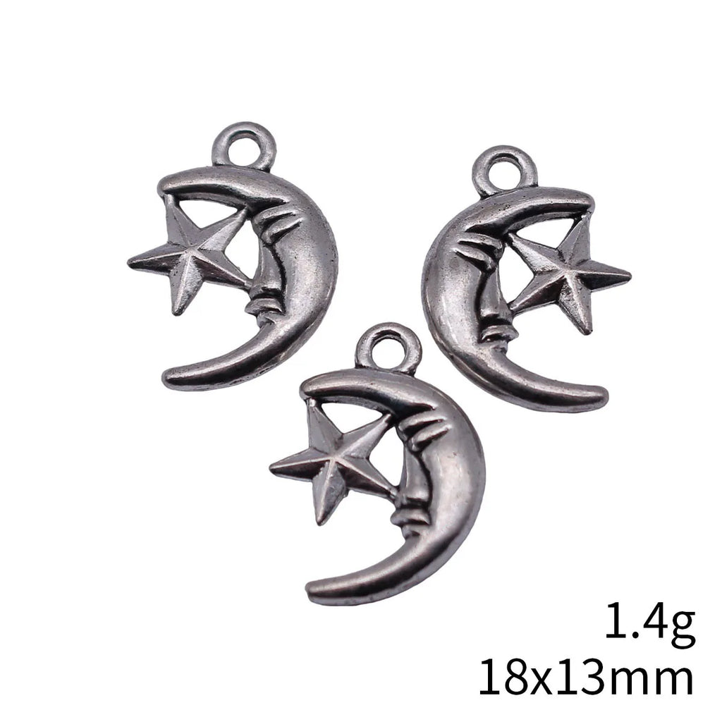 18x13mm 1.4g Multicolor Zinc Alloy Moon and Star Charm Pendant for DIY Earrings Bracelet Necklace