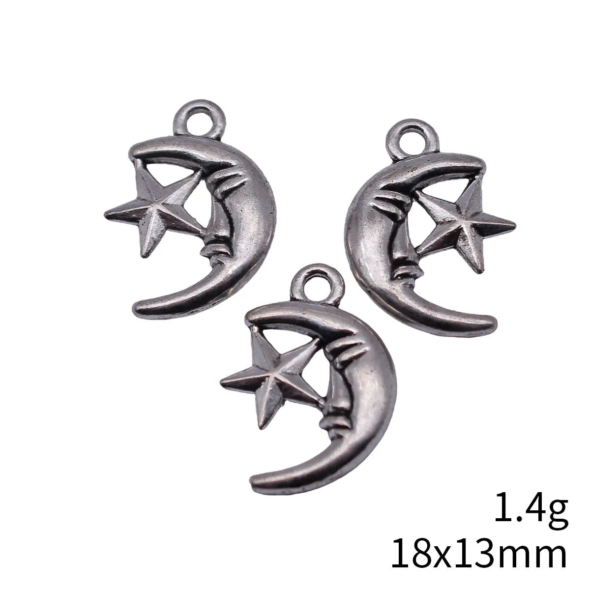 18x13mm 1.4g Multicolor Zinc Alloy Moon and Star Charm Pendant for DIY Earrings Bracelet Necklace