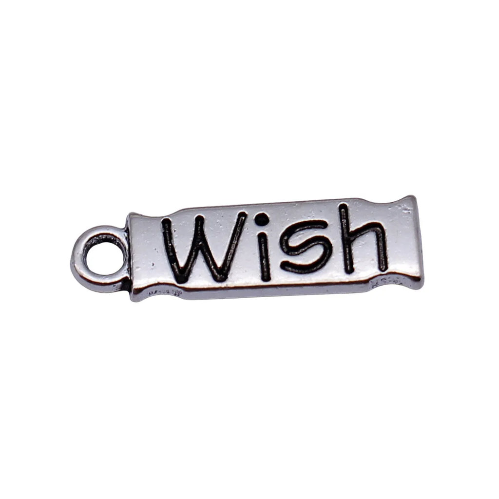22x6.2mm 1.1g Antique Silver Zinc Alloy WISH Tag Charm Pendant for DIY Bracelet Necklace Making