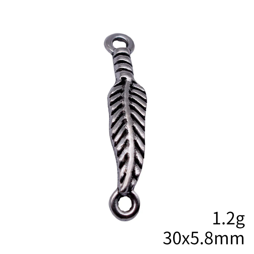 30x5.8mm 1.2g Antique Silver Zinc Alloy Feather Connector Charm for DIY Necklace Bracelet Making