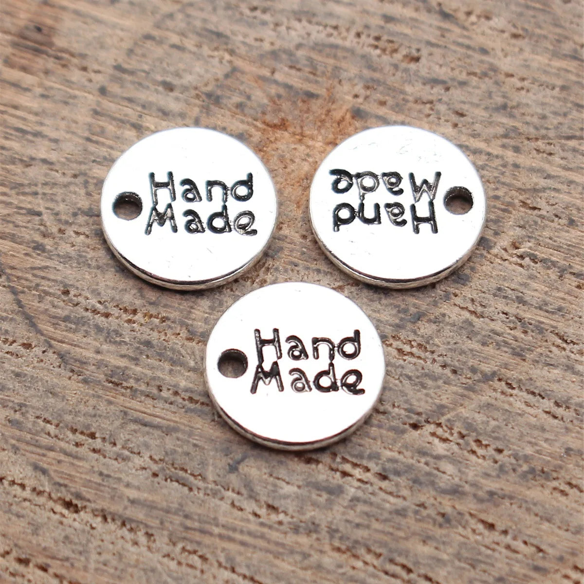 8.8x8.8mm 0.35g Antique Silver Zinc Alloy Round Hand Made Tag Charm Pendant for DIY Jewelry Labels