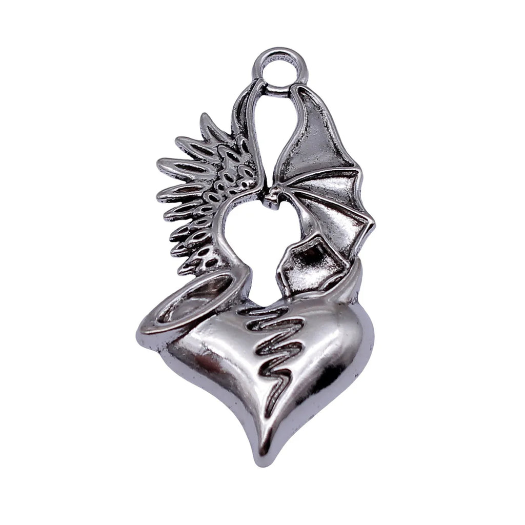 46x23mm 4.1g Antique Silver Zinc Alloy Gothic Winged Heart Wing Charm Pendant for DIY Jewelry Making