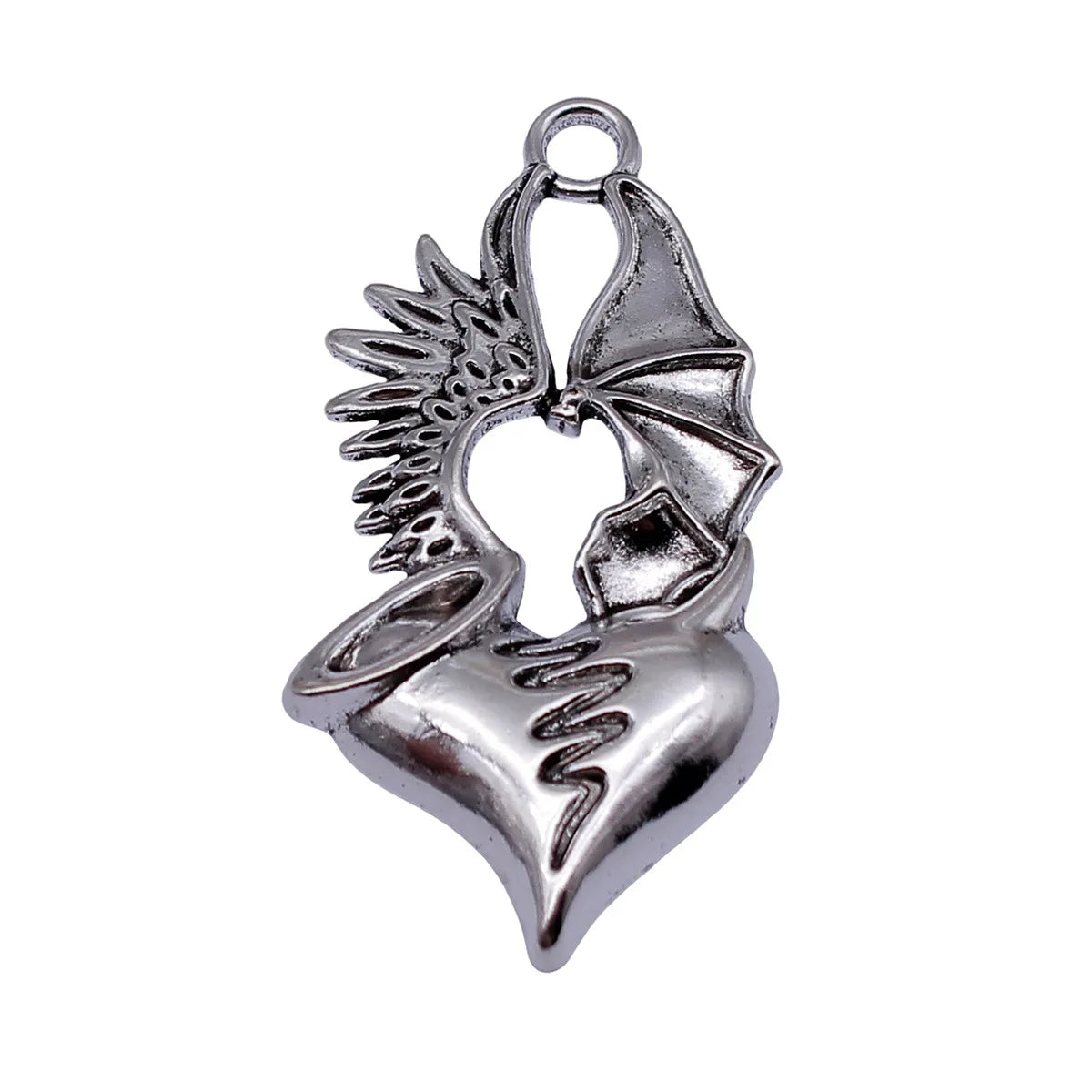 46x23mm 4.1g Antique Silver Zinc Alloy Gothic Winged Heart Wing Charm Pendant for DIY Jewelry Making