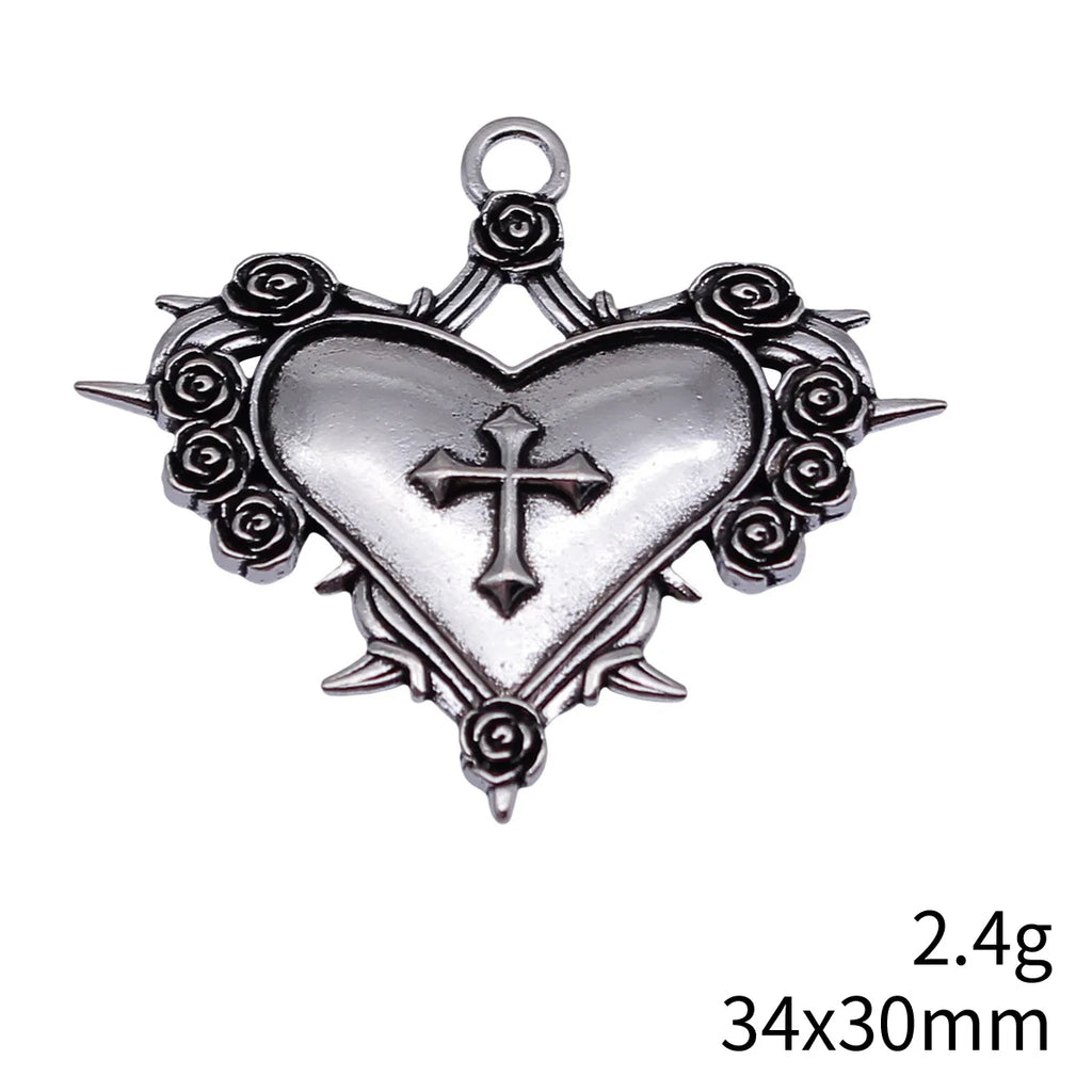 34x30mm 2.4g Antique Silver Zinc Alloy Gothic Cross Heart Charm Pendant for Necklace Bracelet DIY