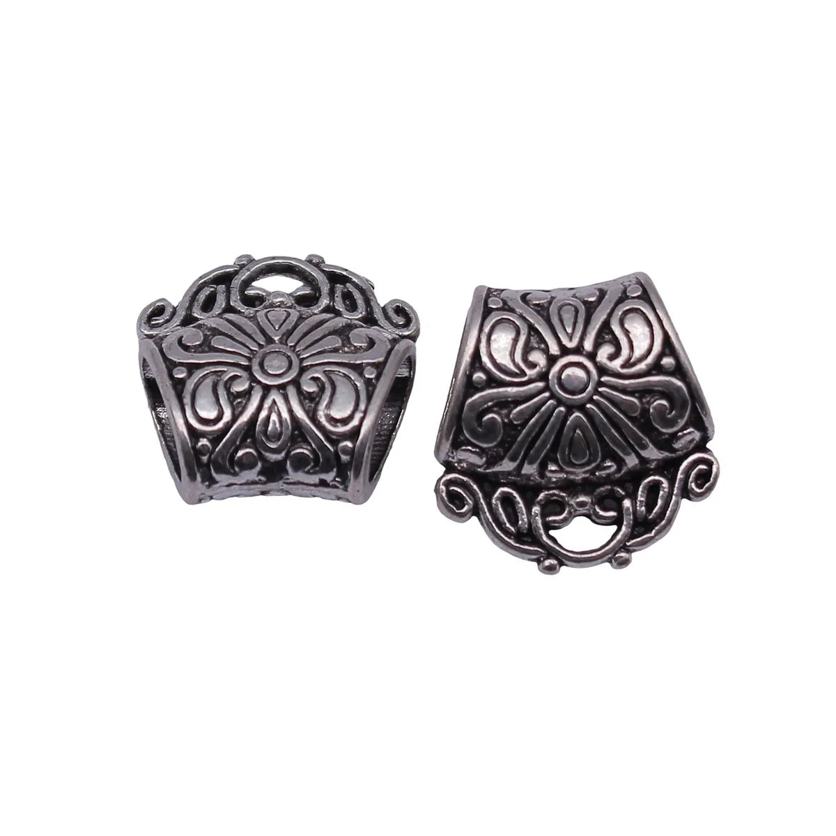 17x17x8.6mm 3.8g Antique Silver Zinc Alloy Carved Floral Scarf Buckle Jewelry Finding for DIY Accessories