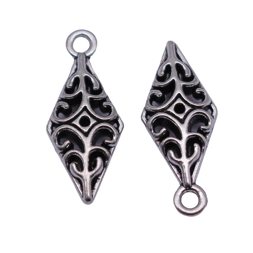 21x8.8x3.6mm 1.1g Antique Silver Zinc Alloy Hollow Textured Diamond Charm Pendant for DIY Jewelry Making