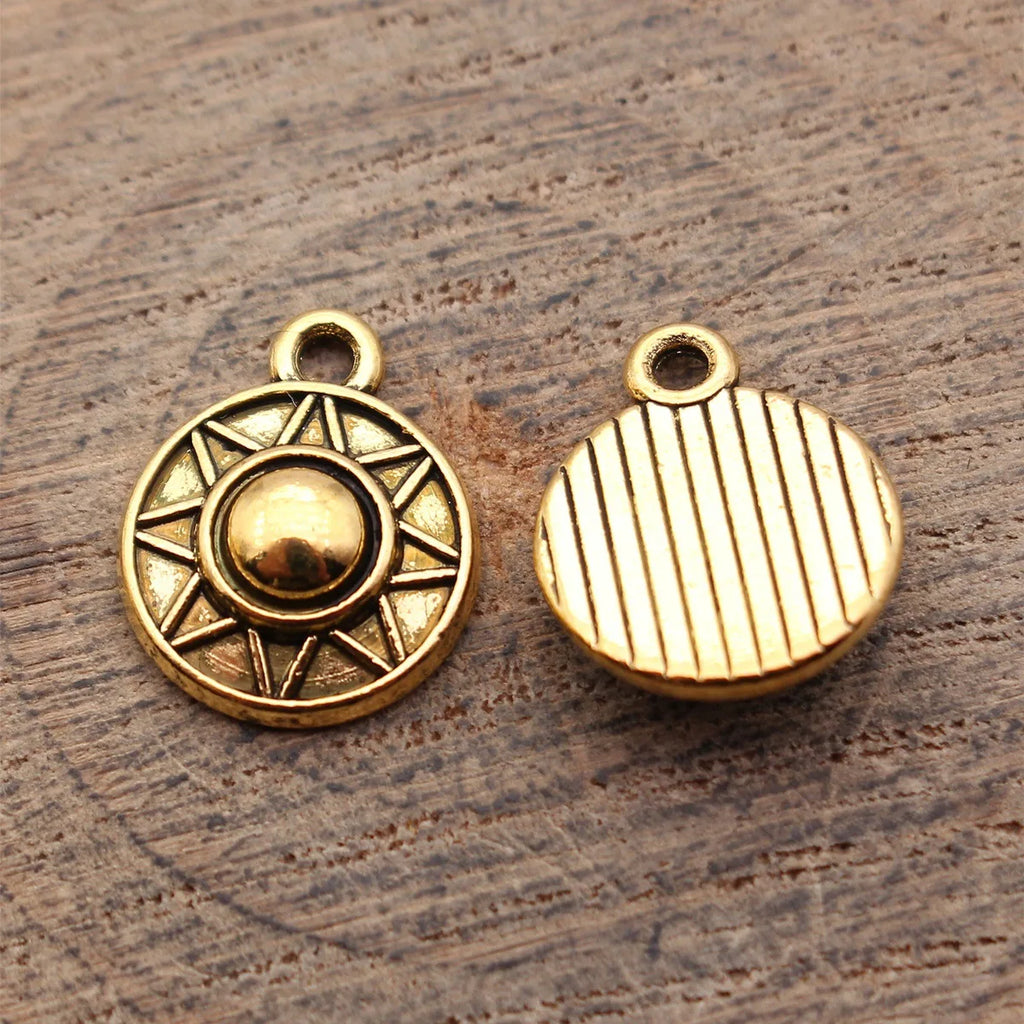 15x12x7.7mm 1.4g Multicolor Zinc Alloy Engraved Round Charm Pendant for DIY Necklace Bracelet Jewelry