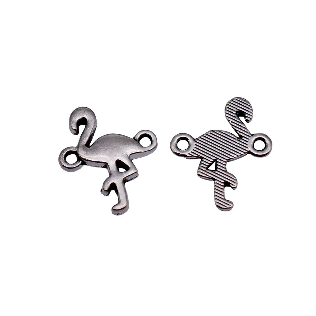 16x14mm 0.66g Antique Silver Zinc Alloy Flamingo Bird Connector Charm for DIY Bracelet Jewelry Making