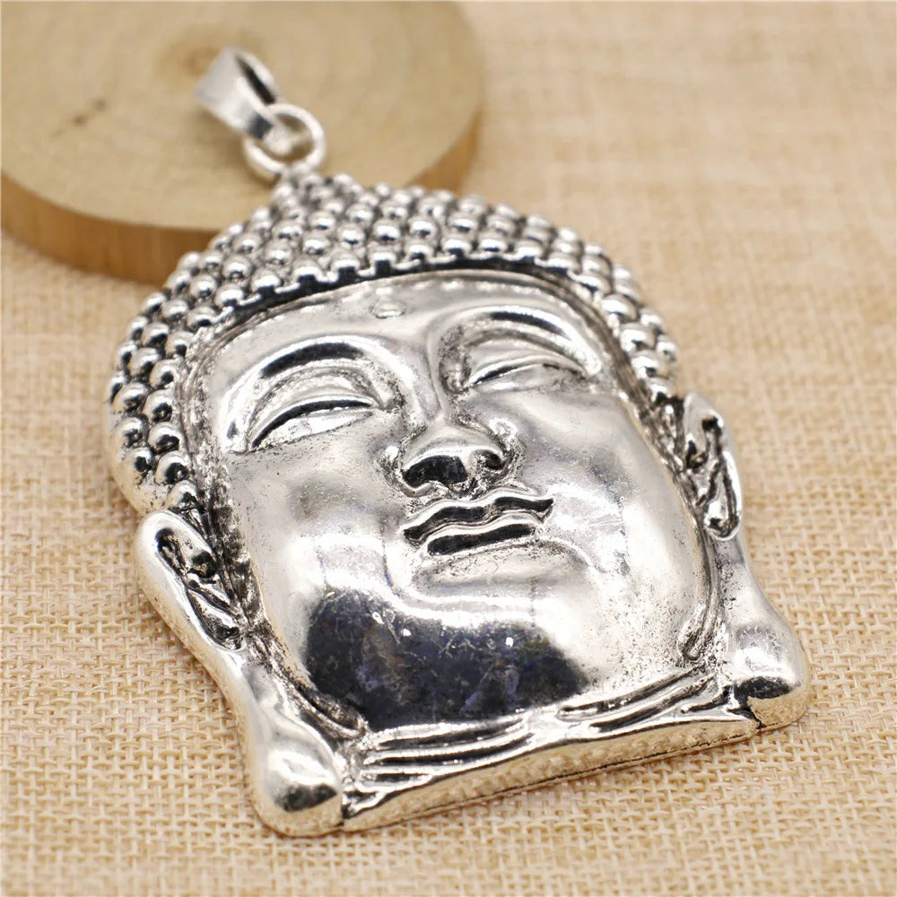 109x67mm 45.6g Antique Silver Zinc Alloy Buddha Head Charm Pendant for DIY Necklace Jewelry Making