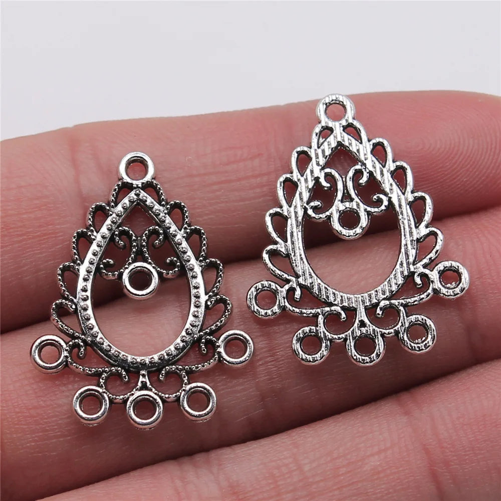 22x29mm 1.6g Antique Silver Zinc Alloy Earring Connector Charm for DIY Earring Jewelry Making