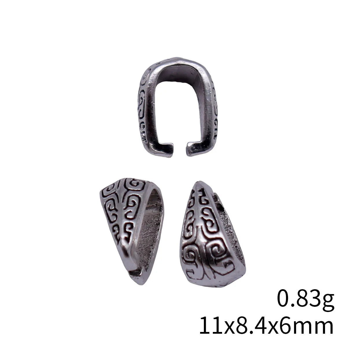 11x8.4x6mm 0.83g Antique Silver Zinc Alloy Carved Pendant Bail Clasp for DIY Necklace Jewelry Making