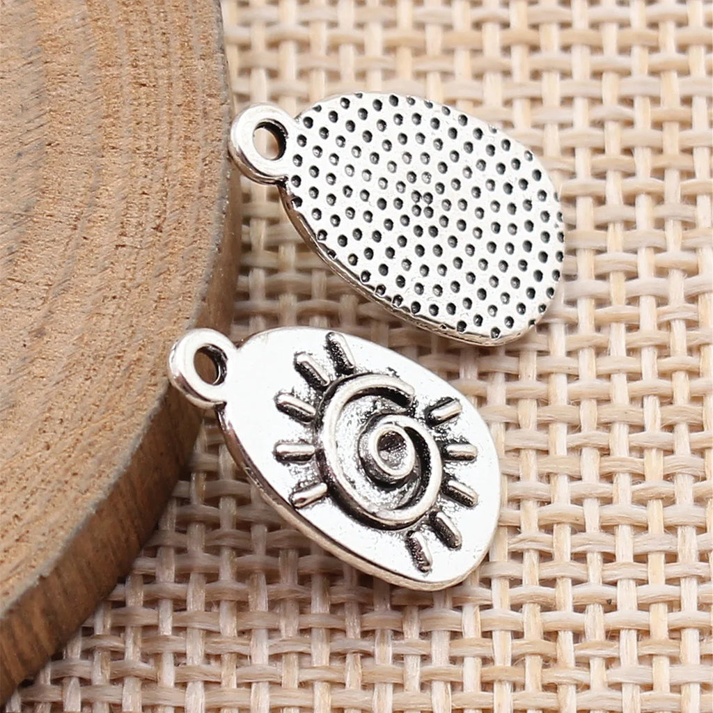 18x10mm 1.1g Antique Silver Zinc Alloy Swirl Sun Tag Charm Pendant for DIY Necklace Bracelet Jewelry