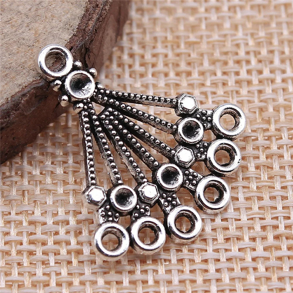 27x24mm 1.4g Antique Silver Zinc Alloy Fan Shape Multi-Hole Earring Connector Charm for DIY Earrings