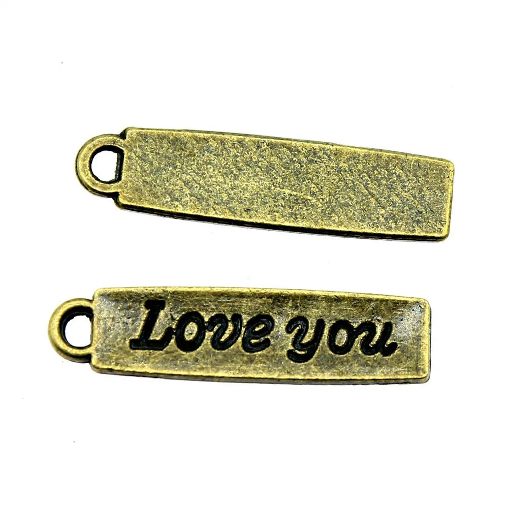 21x5mm 0.6g Antique Bronze Zinc Alloy LOVE YOU Charm Pendant for DIY Necklace Bracelet Jewelry Making