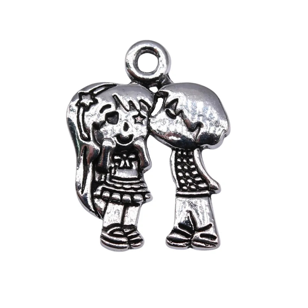 22x17mm 2.3g Antique Silver Zinc Alloy Couple Charm Pendant for DIY Necklace and Bracelet Jewelry Making