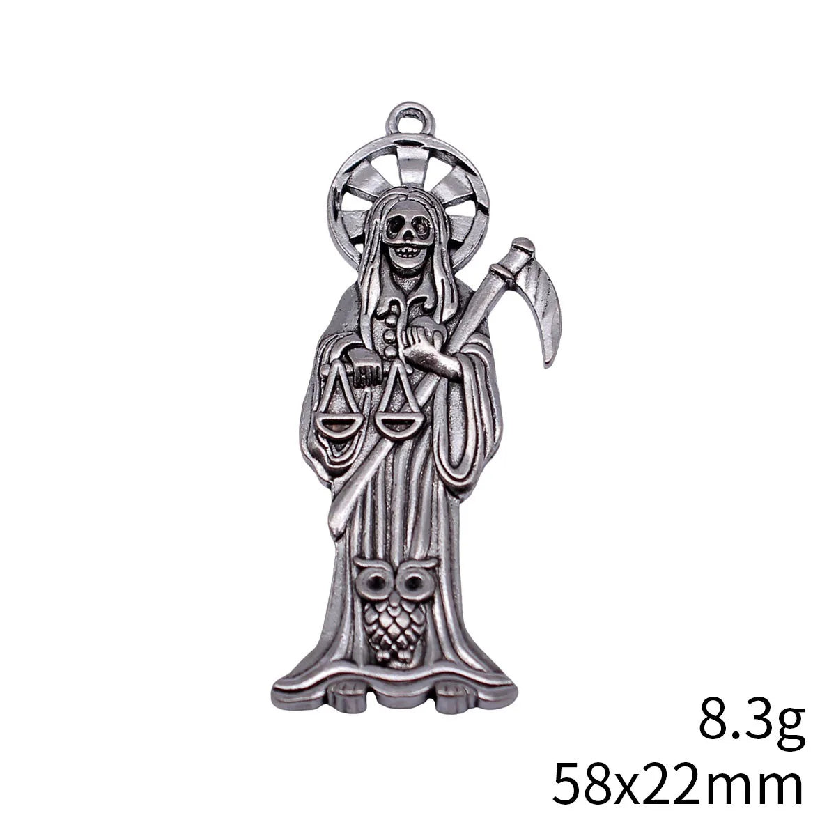 58x22mm 8.3g Antique Silver Zinc Alloy Owl Grim Reaper Cat Charm Pendant for DIY Gothic Jewelry Making