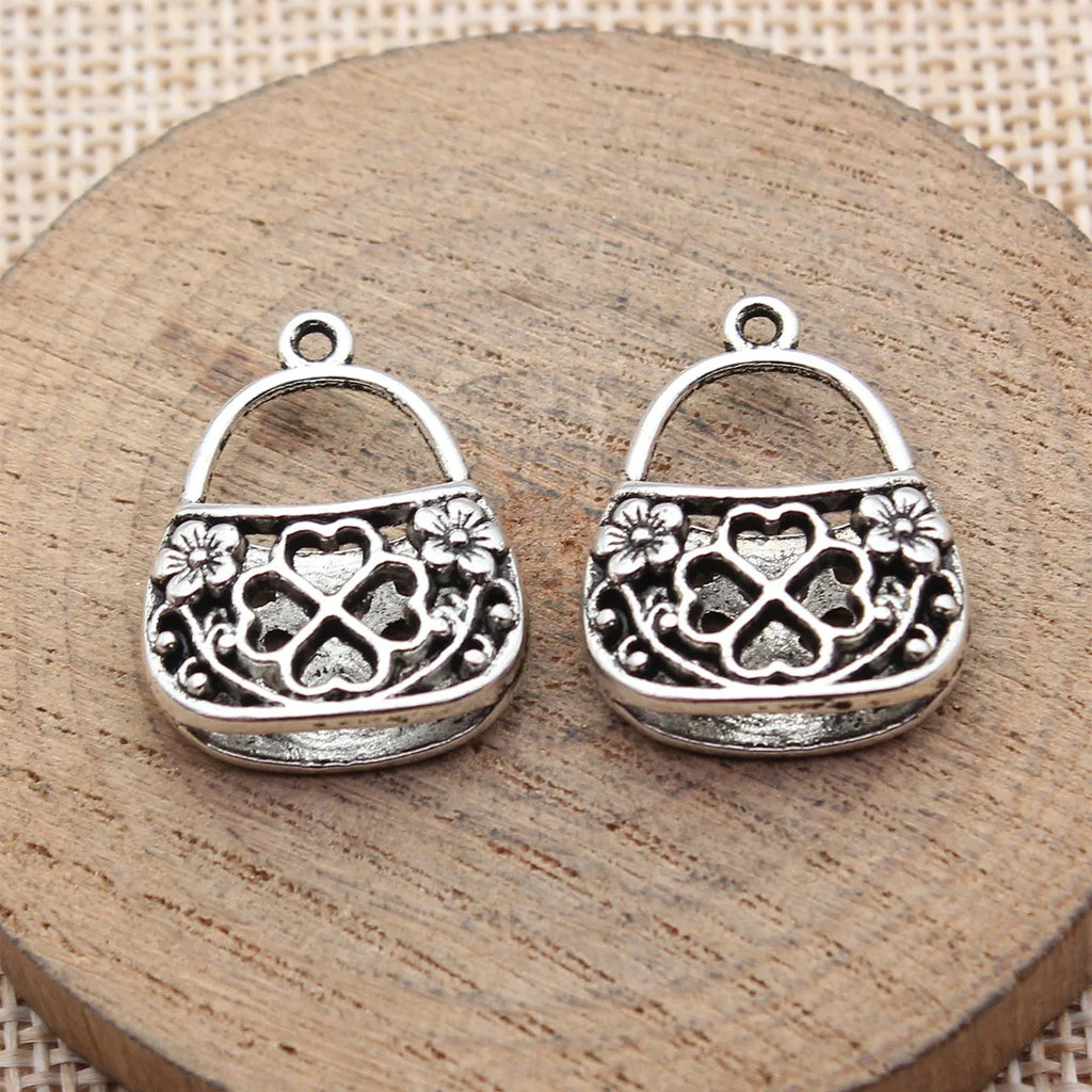24x19mm 2.8g Antique Silver Zinc Alloy Four Leaf Clover Bag charm pendant for DIY jewelry making