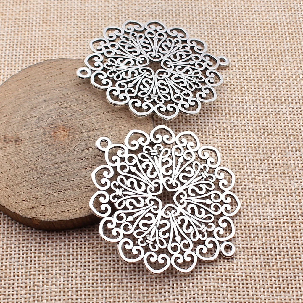 59x52mm 12.4g Multicolor Zinc Alloy Hollow Flower Filigree Connector Charm for DIY Jewelry Making