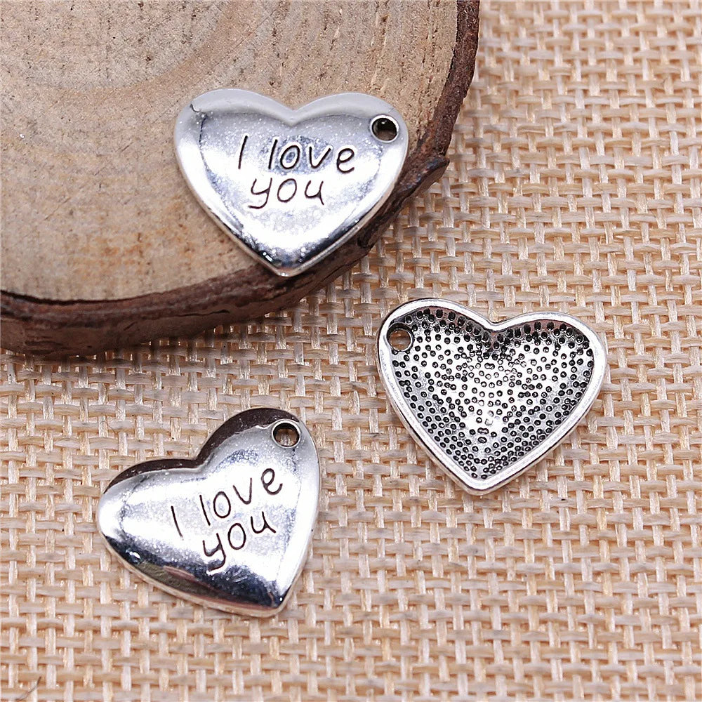 17x15mm 1.5g Multicolor Zinc Alloy I Love You Heart Charm Pendant for DIY Necklace Bracelet Jewelry