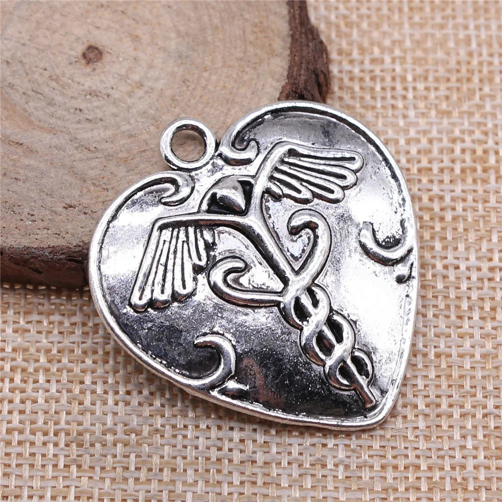 42x40mm 8.5g Antique Silver Zinc Alloy Caduceus Medical Symbol Charm Pendant for DIY Jewelry Making