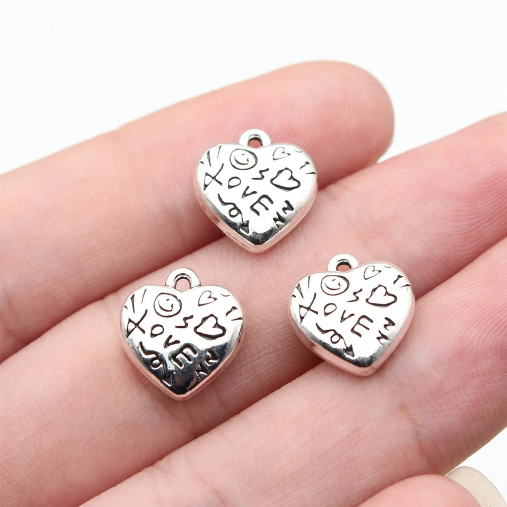 13x12x4.7mm 2.4g Antique Silver Zinc Alloy LOVE Heart Charm Pendant for DIY Necklace Bracelet Making