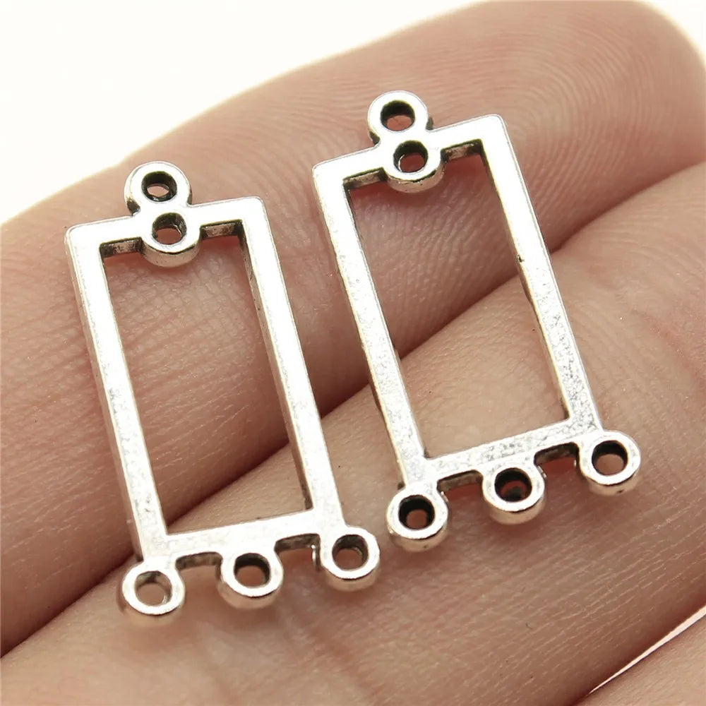 22x12mm 0.9g Antique Silver Zinc Alloy Rectangle Earring Connector Charm for DIY Jewelry Making