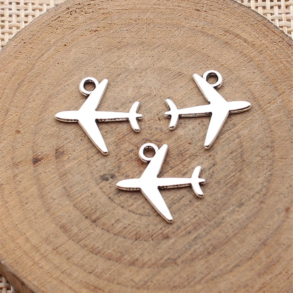 15x14mm 0.4g Antique Silver Zinc Alloy Airplane Charm Pendant for DIY Necklace and Bracelet Making