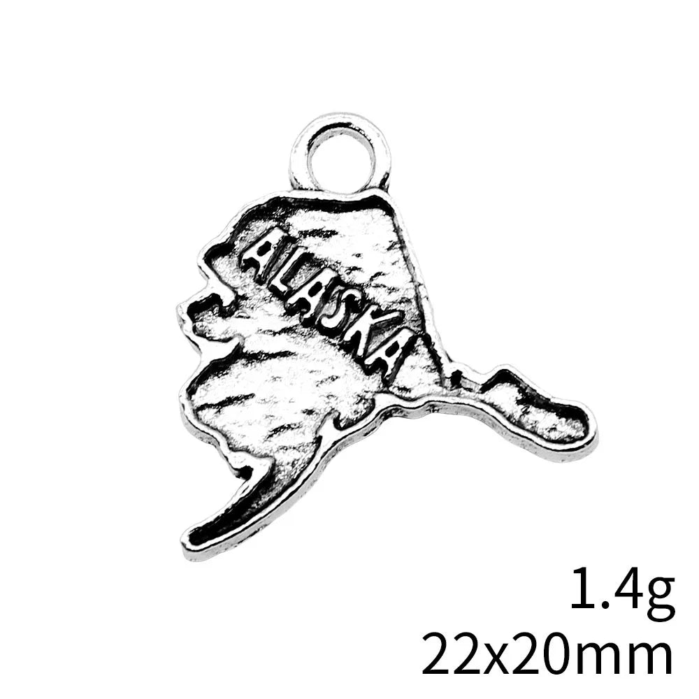 22x20mm 1.4g Antique Silver Zinc Alloy Alaska State Charm Pendant for DIY Bracelet Jewelry Making