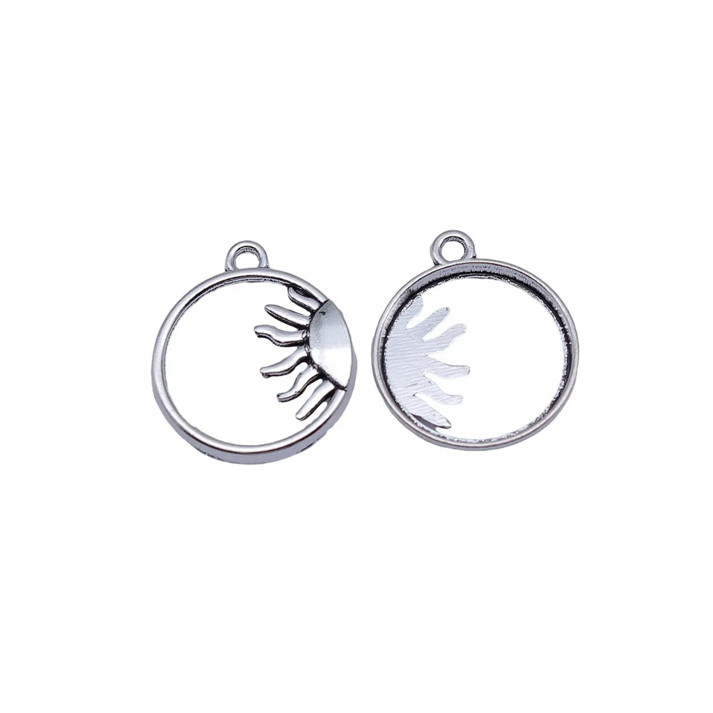 21x18mm 0.81g Antique Silver Zinc Alloy Sun Round Tag Charm Pendant for DIY Necklace Jewelry Making