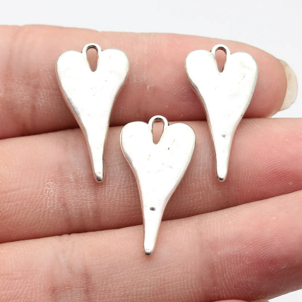 27x14mm 3g Multi-Color Zinc Alloy Hammered Long Heart Charm Pendant for DIY Necklace Jewelry