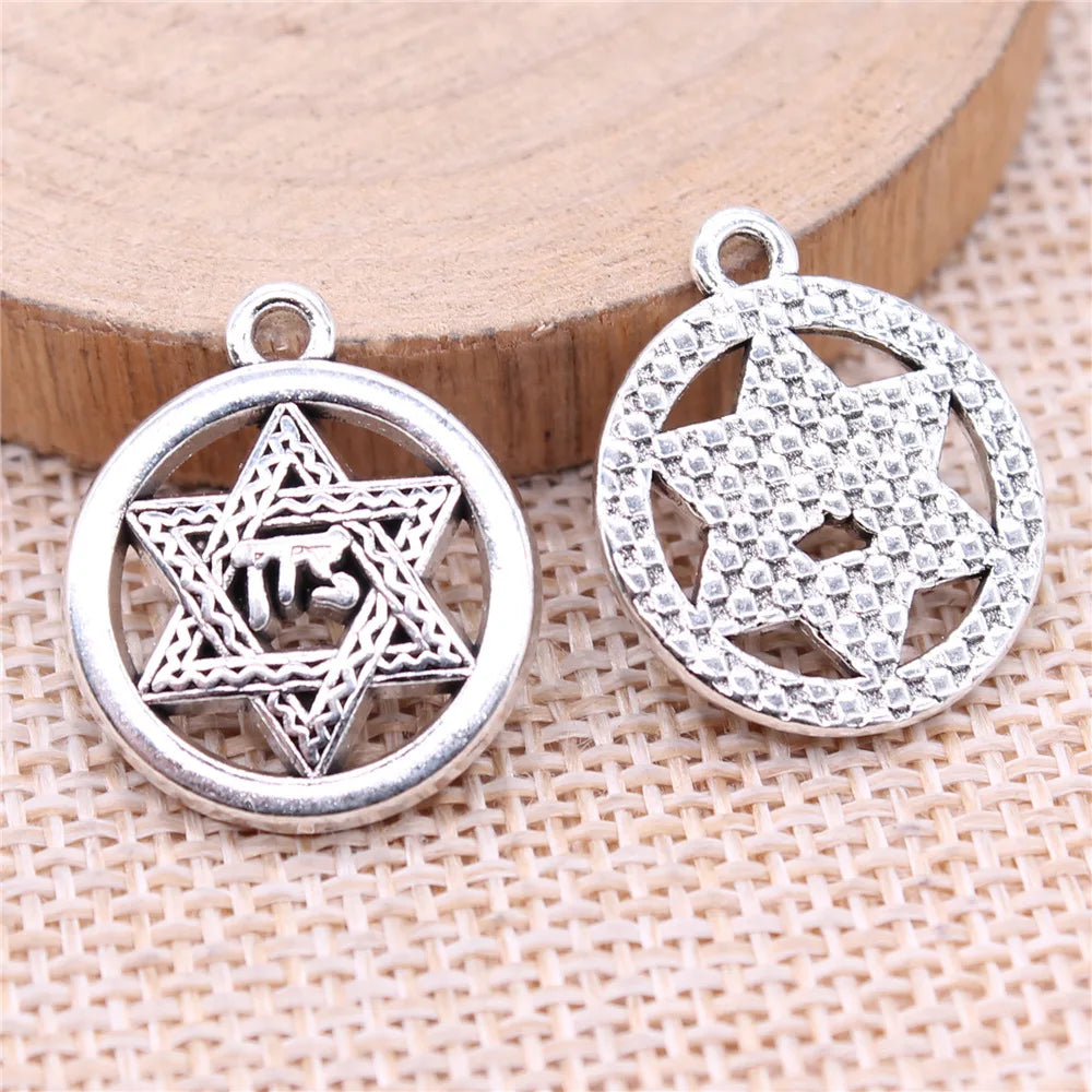 22x19mm 2.8g Antique Silver Zinc Alloy Hexagram Star Charm Pendant for DIY Necklace Jewelry