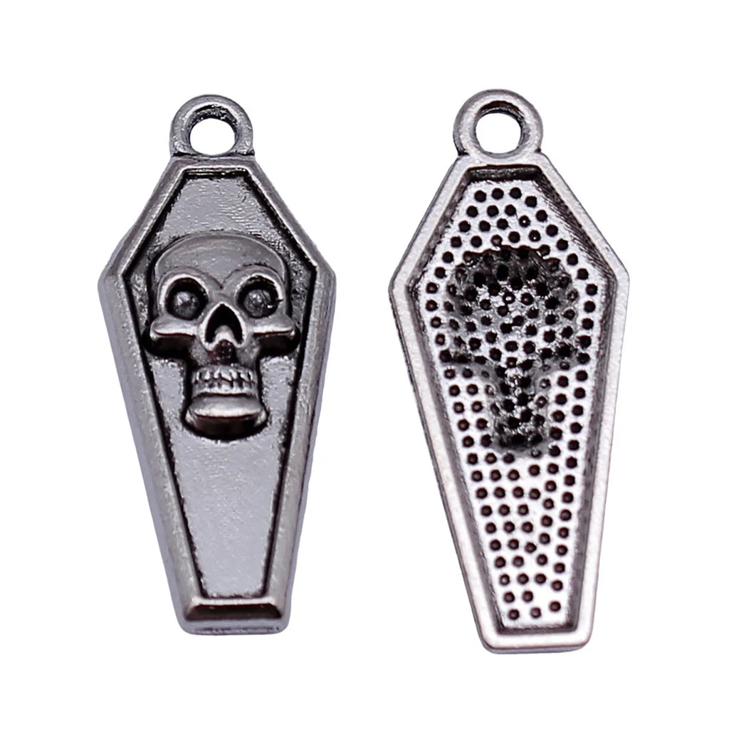 26x11mm 1.3g Antique Silver Zinc Alloy Skull Coffin Lid Charm Pendant for Halloween DIY Jewelry Making