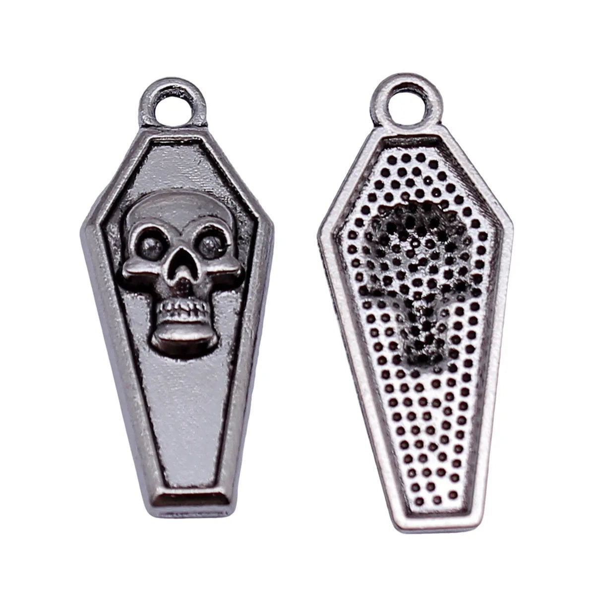 26x11mm 1.3g Antique Silver Zinc Alloy Skull Coffin Lid Charm Pendant for Halloween DIY Jewelry Making