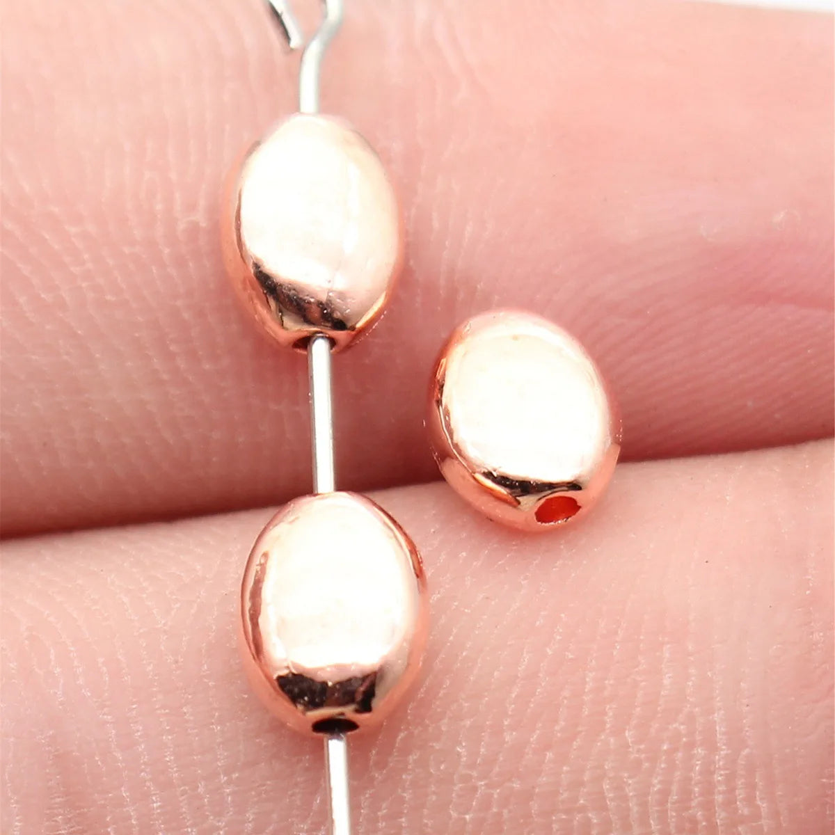 7.7x5.9x3.8mm 0.6g Rose Gold Zinc Alloy Oval Flat Spacer Round Beads for DIY Bracelet and Necklace Making