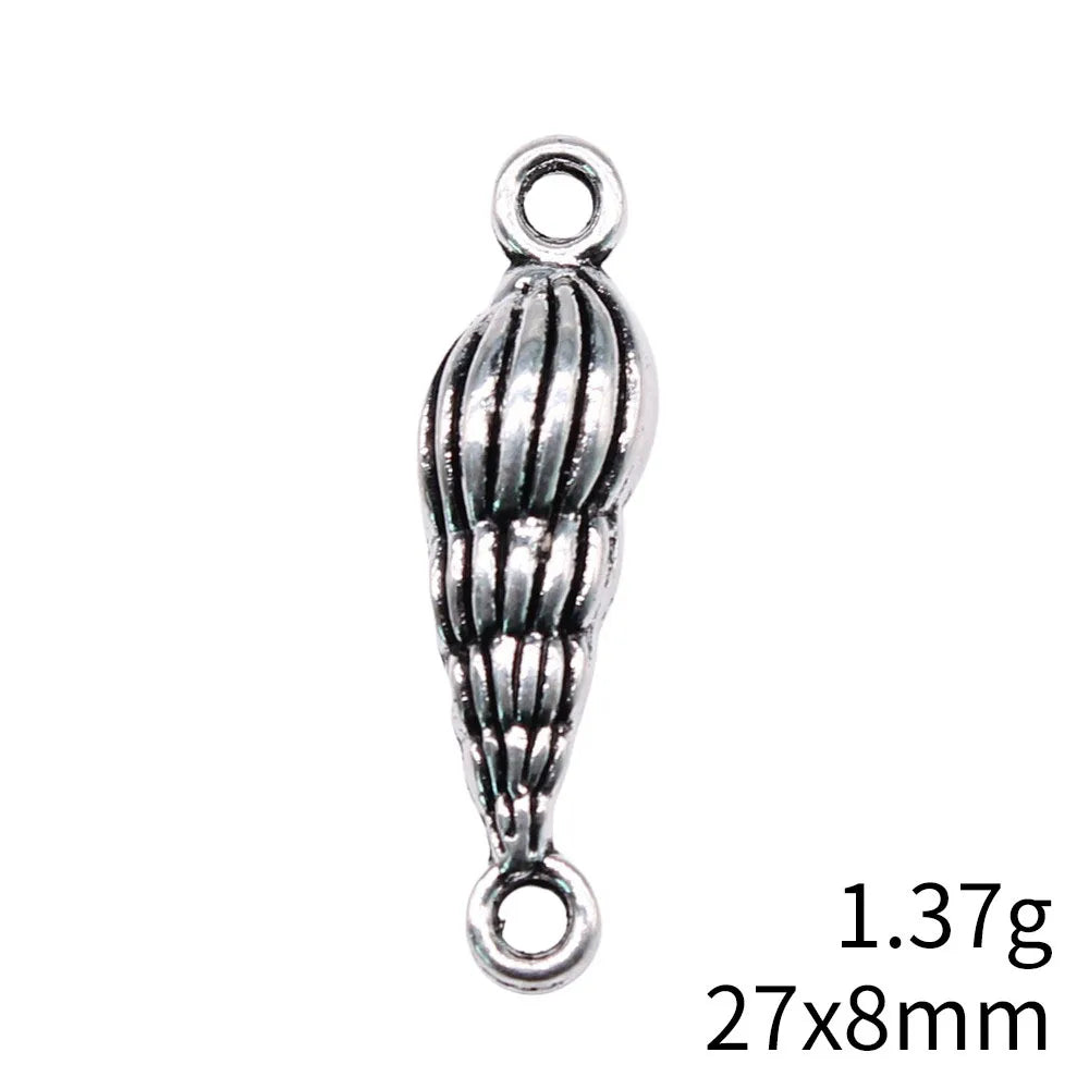 27x8mm 1.37g Antique Silver Zinc Alloy Conch Shell Connector Charm Pendant for DIY Jewelry Making