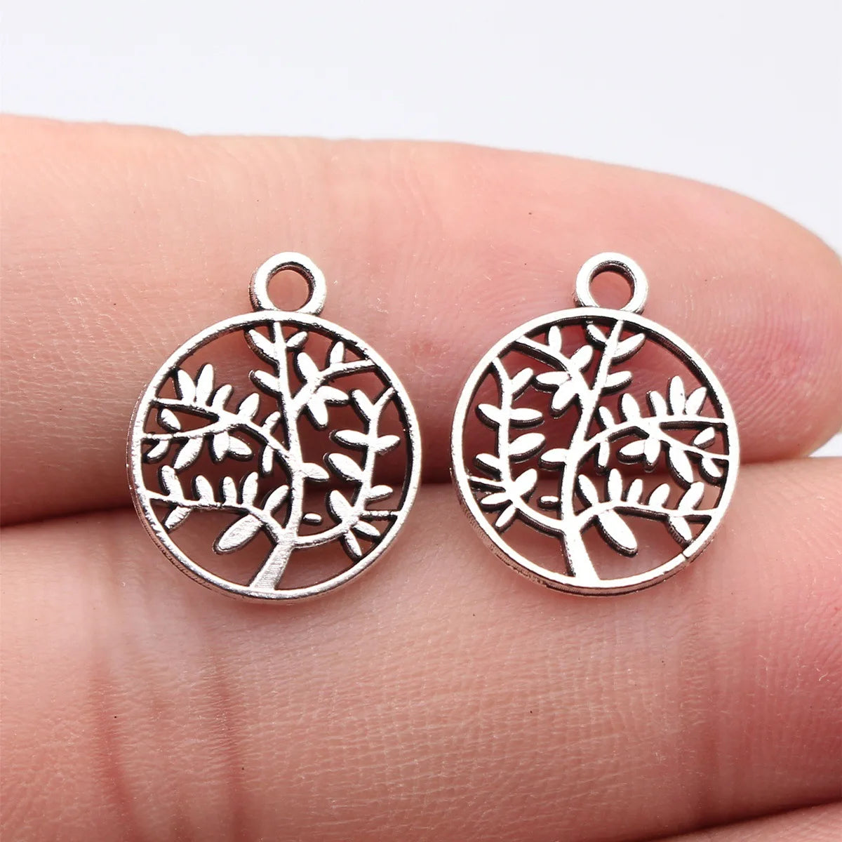 18x15mm 0.91g Antique Silver Zinc Alloy Hollow Round Tree Charm Pendant for DIY Necklace Bracelet