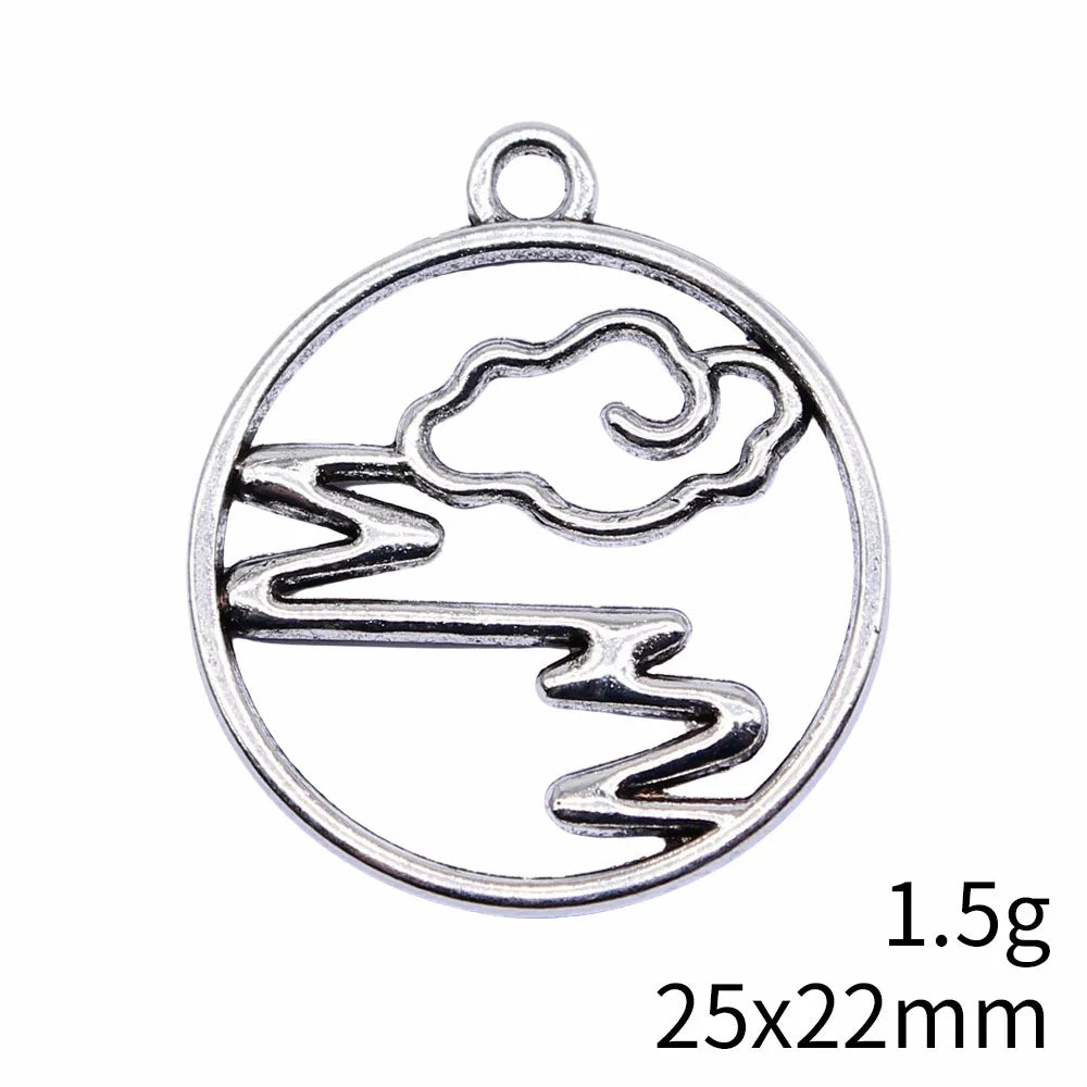 25x22mm 1.5g Antique Silver Zinc Alloy Round Cloud Charm Pendant for Necklace Jewelry Making