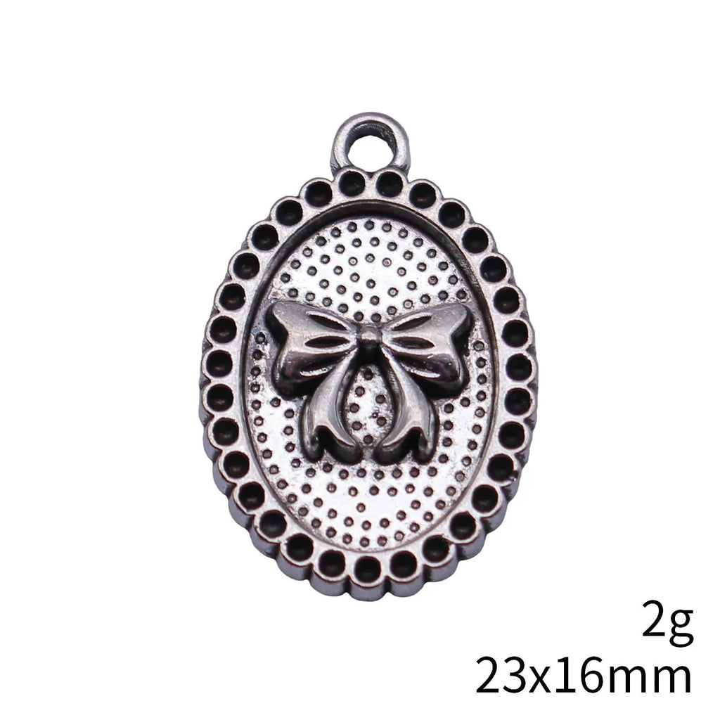 23x16mm 2g Antique Silver Zinc Alloy Bow Oval Tag Butterfly Charm Pendant for DIY Necklace Bracelet Making