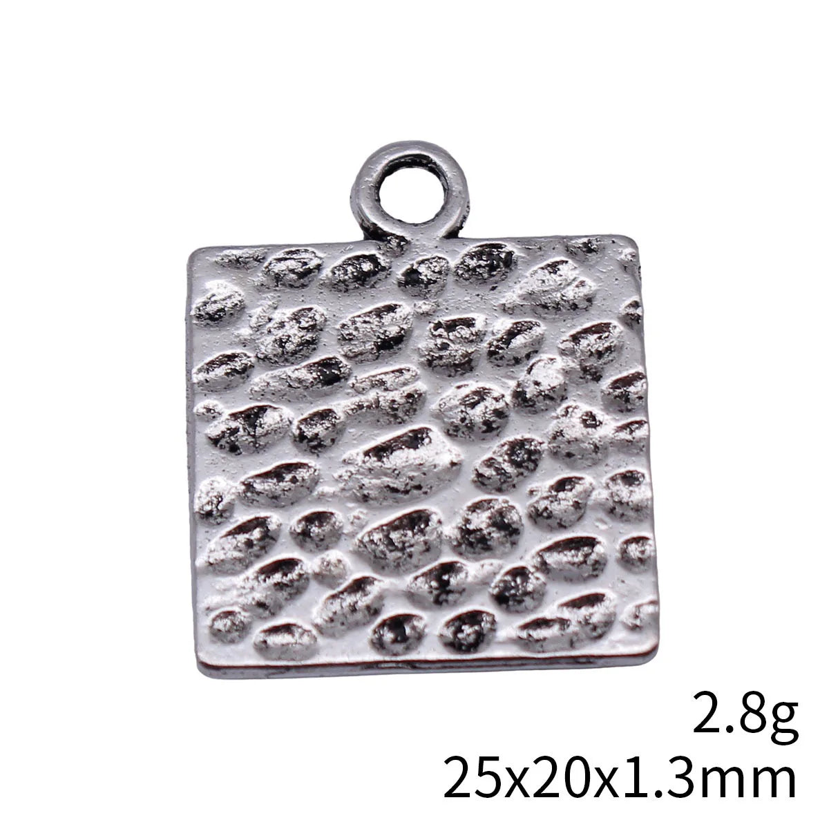 25x20x1.3mm 2.8g Antique Silver Zinc Alloy Hammered Square Tag Charm Pendant for DIY Jewelry Making