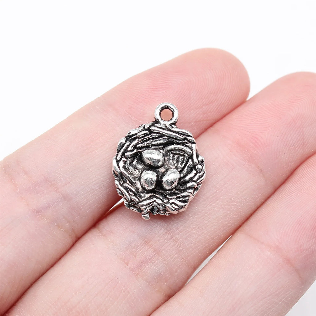 19x15mm 2.4g Antique Silver Zinc Alloy Bird Nest Egg Charm Pendant for DIY Necklace Bracelet Making