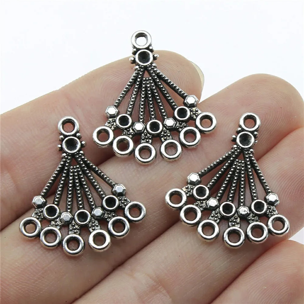 27x24mm 1.4g Antique Silver Zinc Alloy Fan Shape Multi-Hole Earring Connector Charm for DIY Earrings