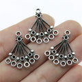 27x24mm 1.4g Antique Silver Zinc Alloy Fan Shape Multi-Hole Earring Connector Charm for DIY Earrings