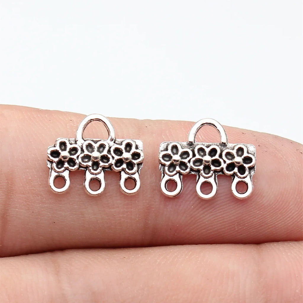13x11mm 0.58g Antique Silver Zinc Alloy Flower Connector Charm for DIY Earrings Jewelry Making